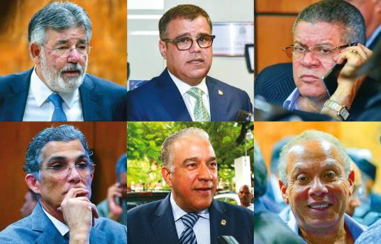 Los seis que llegaron a juicio de fondo por el caso Odebrecht. En la primera línea están Víctor Díaz Rúa, Tommy Galán y Juan Roberto Rodríguez. En la segunda fila, Conrado Pittaluga, Andrés Bautista y Ángel Rondón. (ARCHIVO)